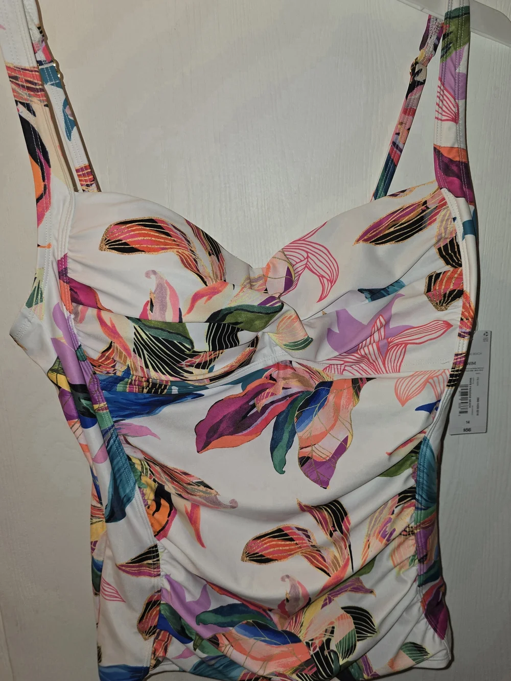 Liz Claiborne Paradise Beach Floral Print Tankini Swim Top- White Multicolor